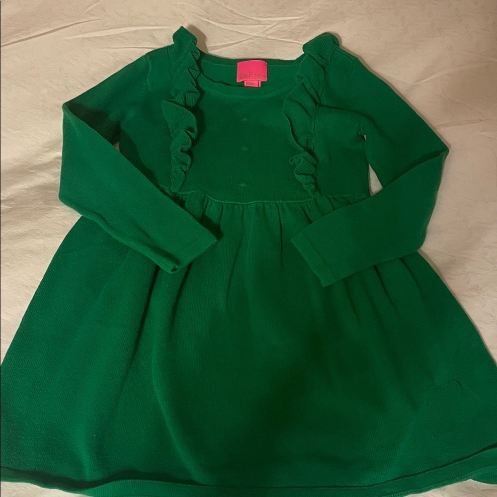 Lilly Pulitzer Vibrant Green Kids Dress with Ruffles